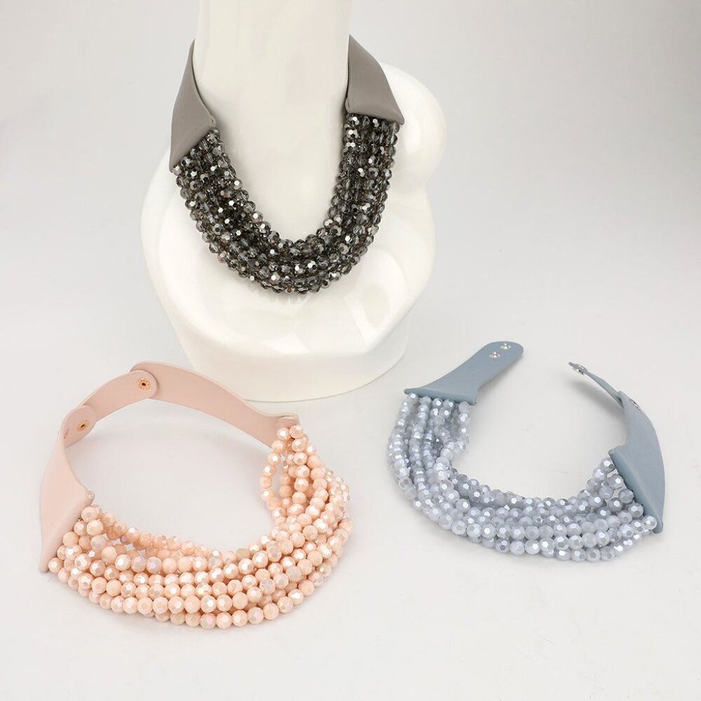 NEW Stunning Faceted Beaded 7-Strand Bib Statement Necklace Gray Pink Blue NWT - Picture 4 of 15